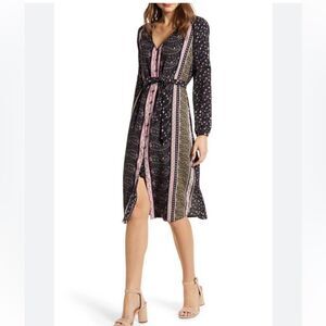 Cupcakes and Cashmere Nollie Stripe Long Sleeve Midi Dress Sz Small